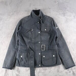 Barbour Hilberry Womens Blue Wax Cotton Belted Jacket Size UK 10 US 6